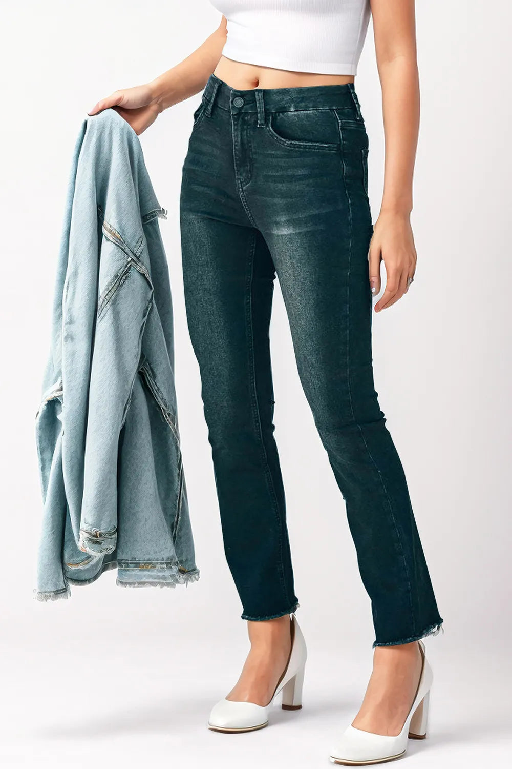 Mid-Rise Waist Skinny Jeans with Pockets 