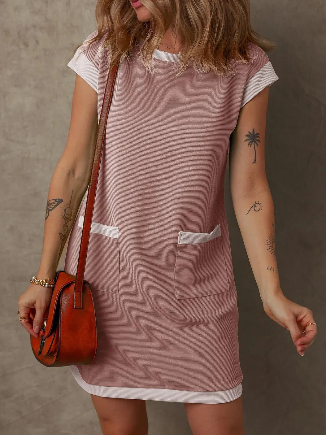 Round Neck Cap Sleeve Mini Dress 