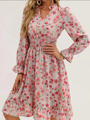 Floral Print Flounce Sleeve Ruffle Hem Dress 