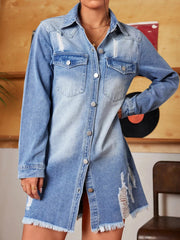 Distressed Raw Hem Denim Mini Dress 