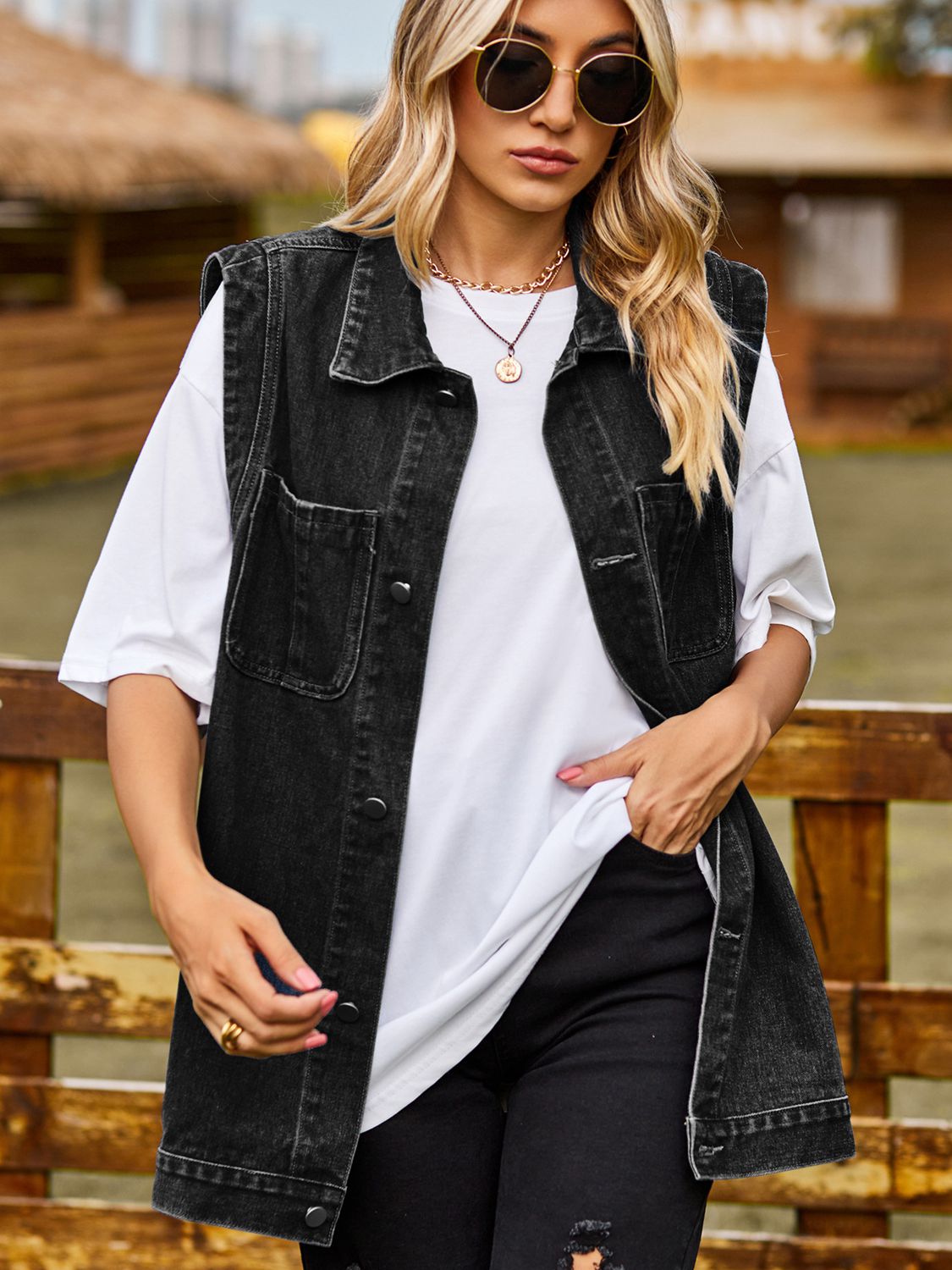 Button Down Denim Vest 