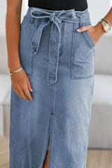 Tied Slit Denim Skirt 