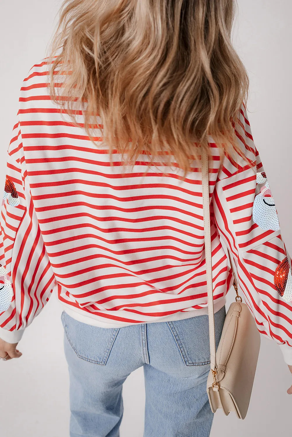 Sequin Santa Striped Round Neck Long Sleeve Sweatshirt 