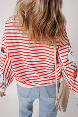 Sequin Santa Striped Round Neck Long Sleeve Sweatshirt 