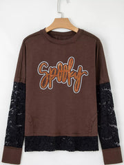 Rhinestone Spooky Graphic Lace Patchwork Long Sleeve T Shirt 