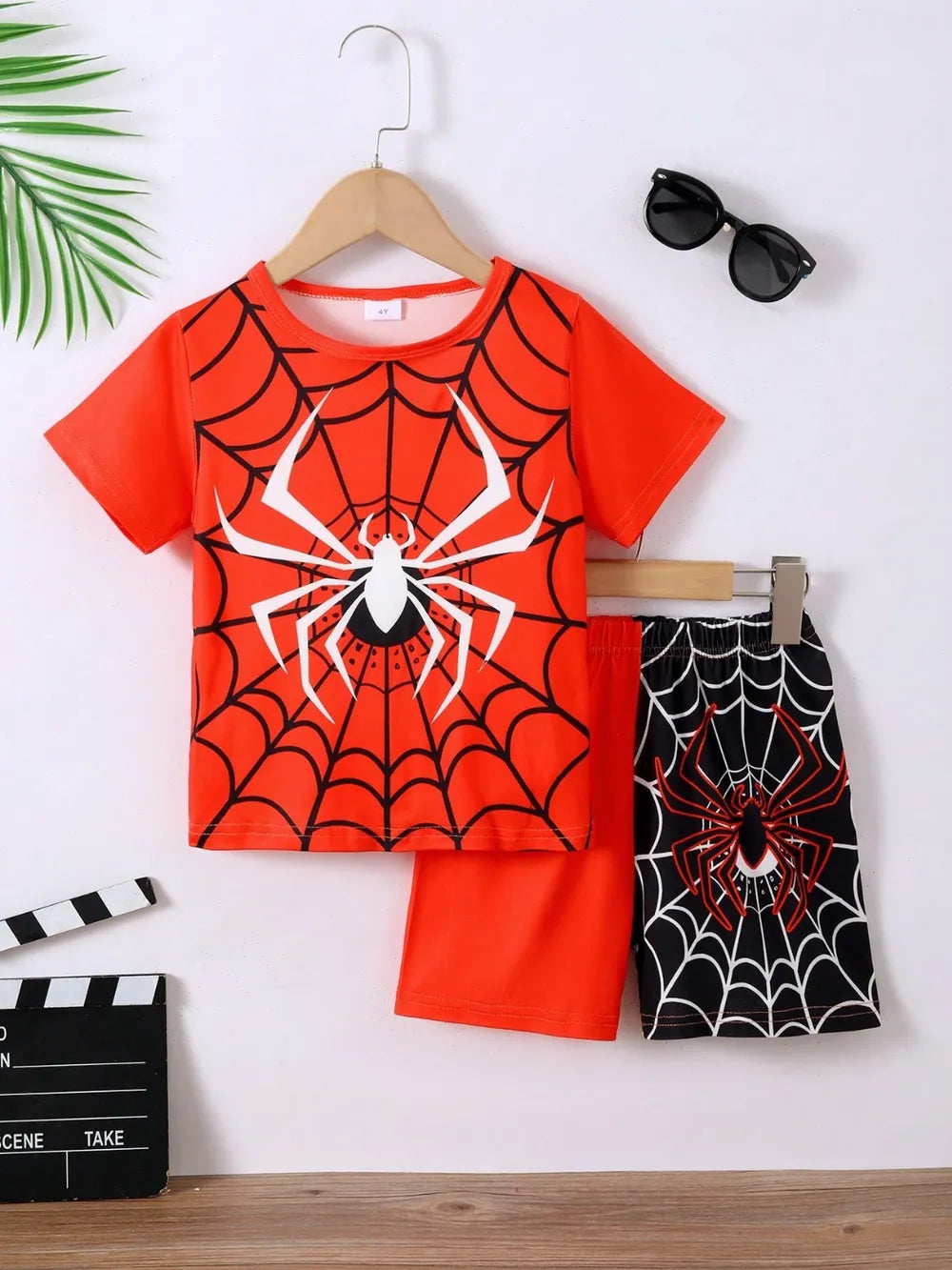 Children's Spider Round Neck Short Sleeve T-Shirt and Pants Set 