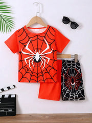 Children's Spider Round Neck Short Sleeve T-Shirt and Pants Set 