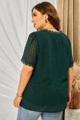 Plus Size Swiss Dot Spliced Lace V-Neck Blouse 