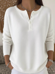 Full Size Half Button Long Sleeve Knit Top Plus Size 