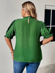 Honey Plus Size Round Neck Flounce Sleeve Blouse 