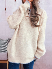 Ribbed Button Detail Long Sleeve Sweater 