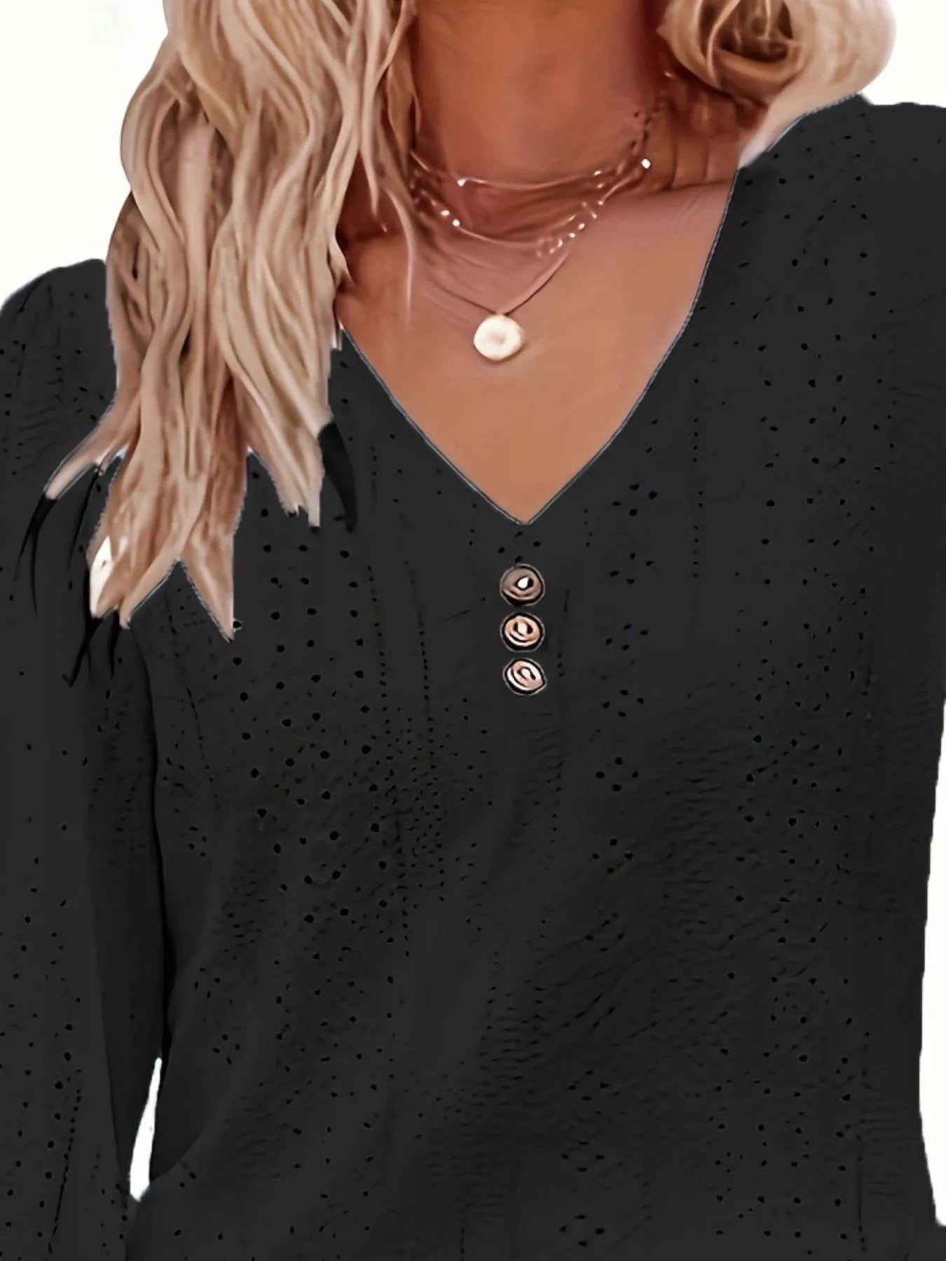 Plus Size Eyelet V-Neck Flounce Sleeve Blouse 