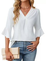 V-Neck Ruffle Sleeve Blouse 
