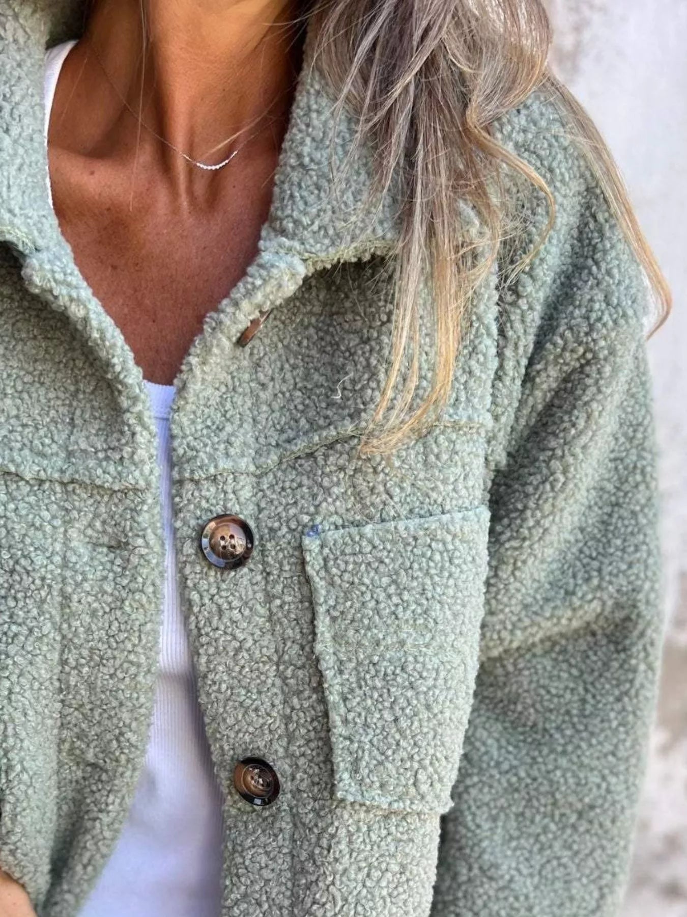 Full Size Single-Breasted Sherpa Shacket Plus Size 