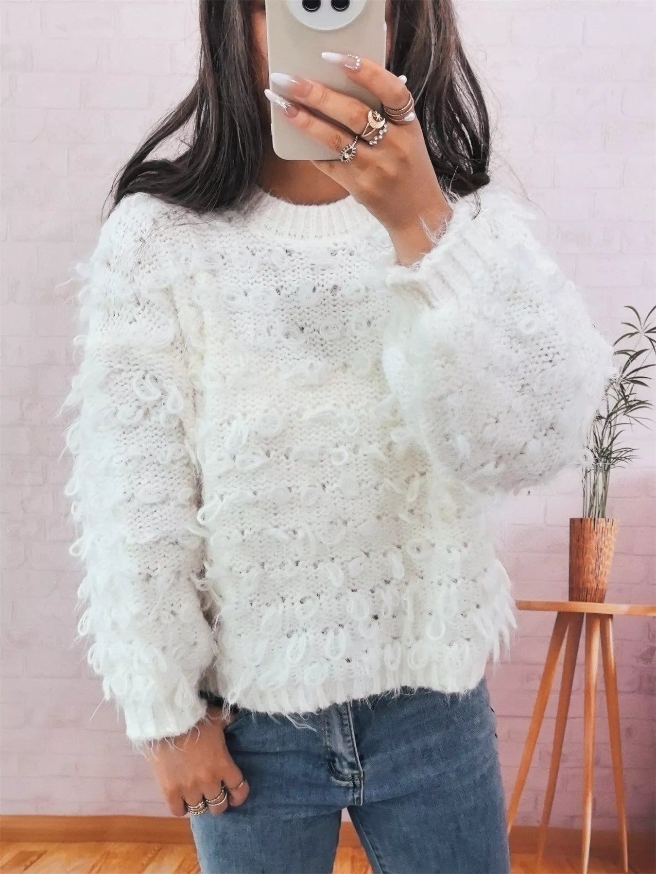 Chunky Round Neck Long Sleeve Sweater 