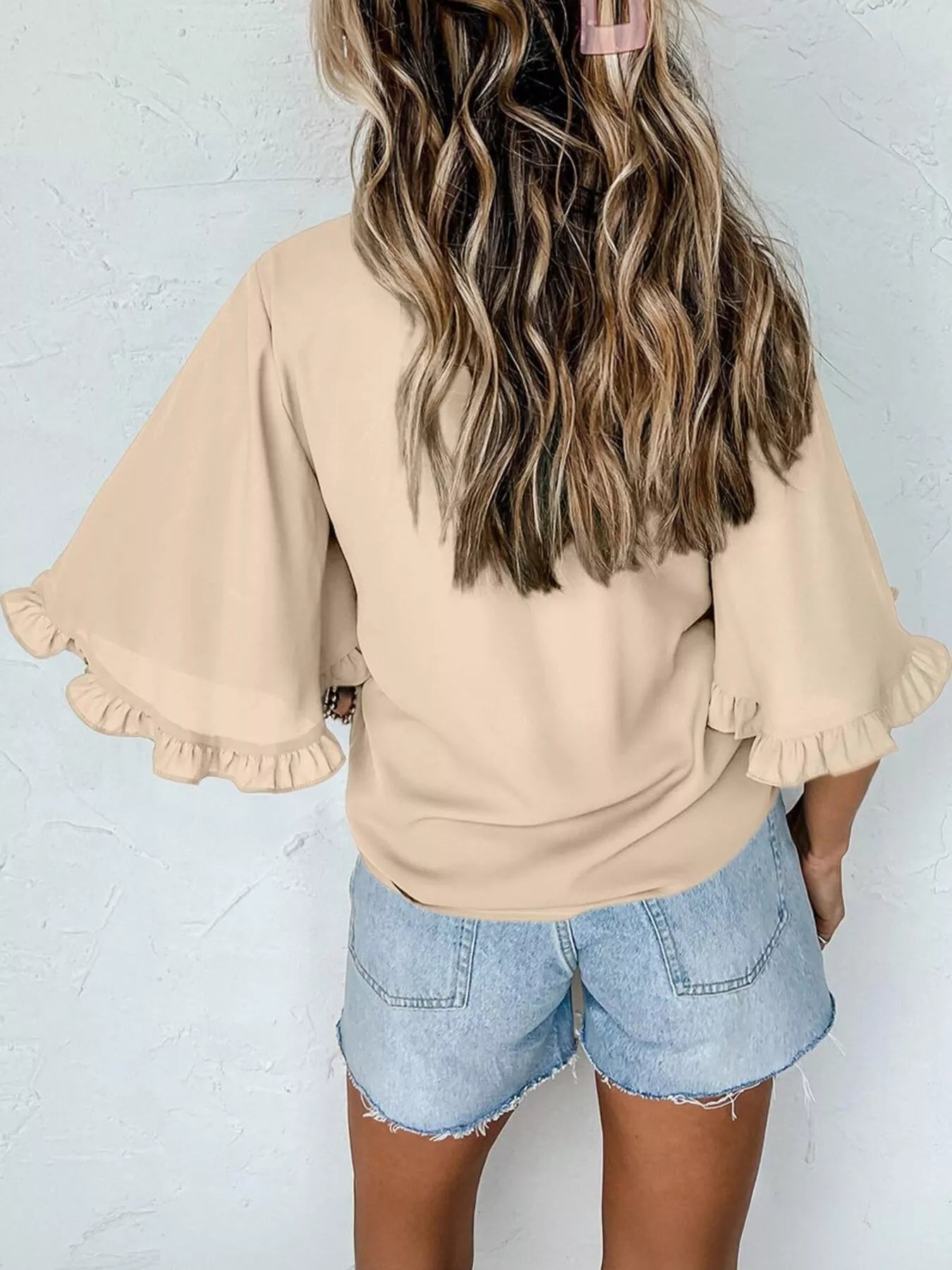 Ruffle Trim Half Sleeve Blouse 