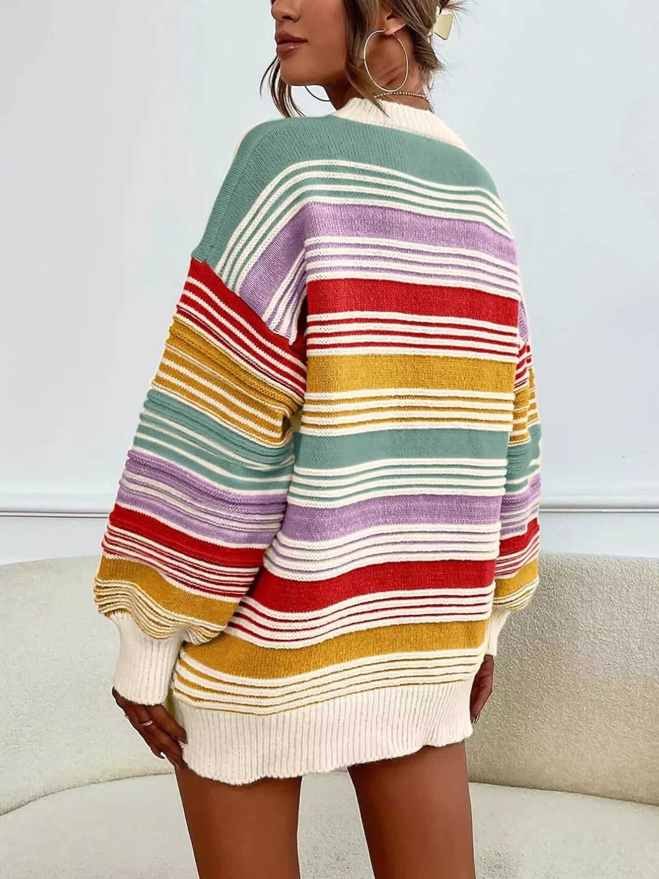Rainbow Striped Drop Shoulder Oversized Sweater 