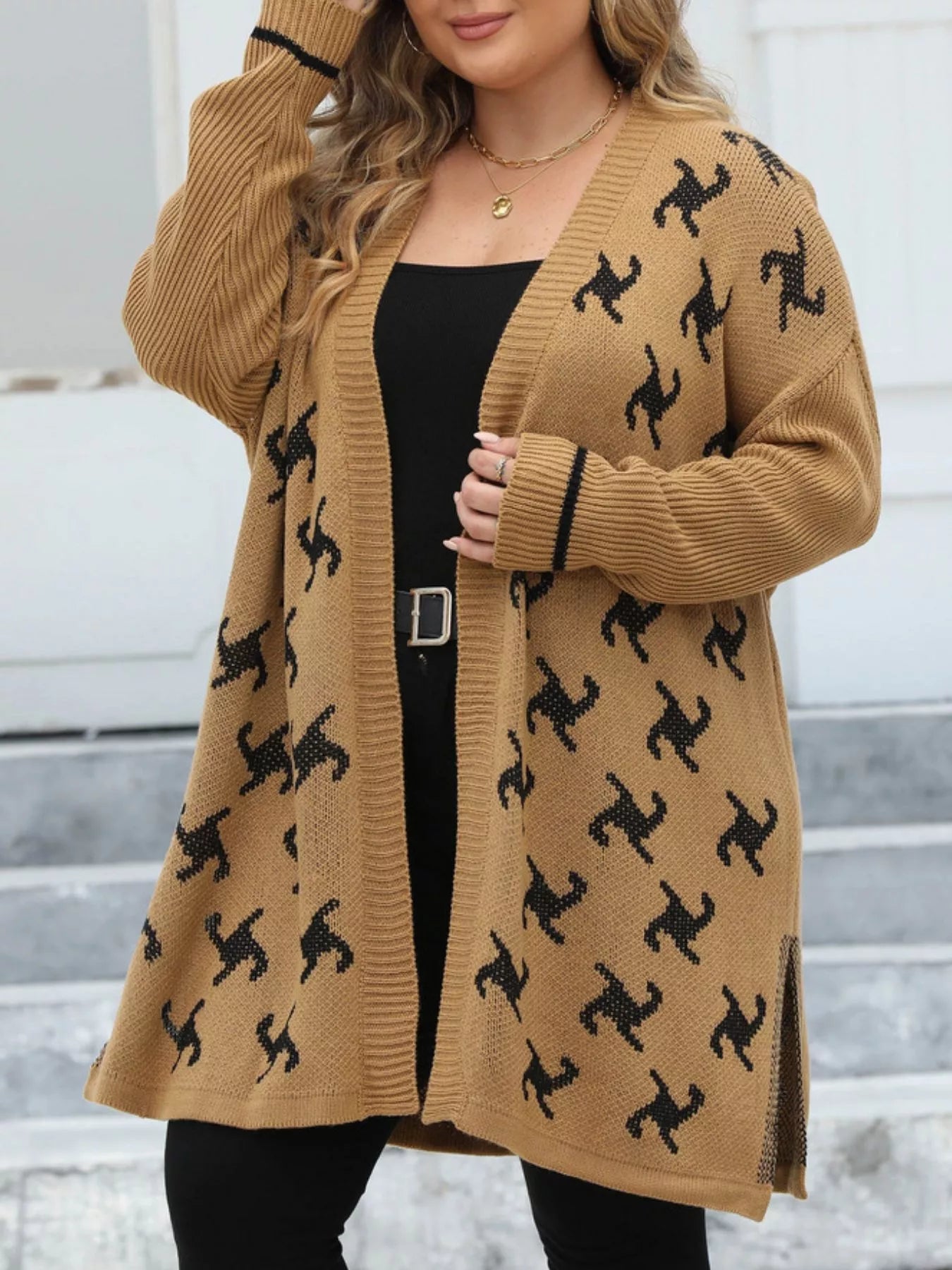 Plus Size Open Front Drop Shoulder Knit Cardigan 