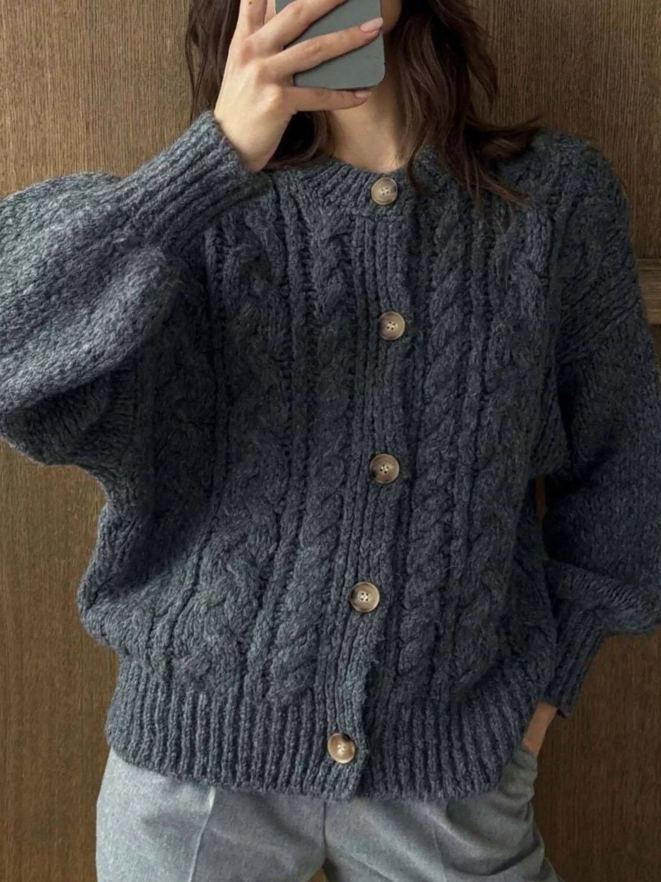 Cable Knit Button-Down Cardigan 