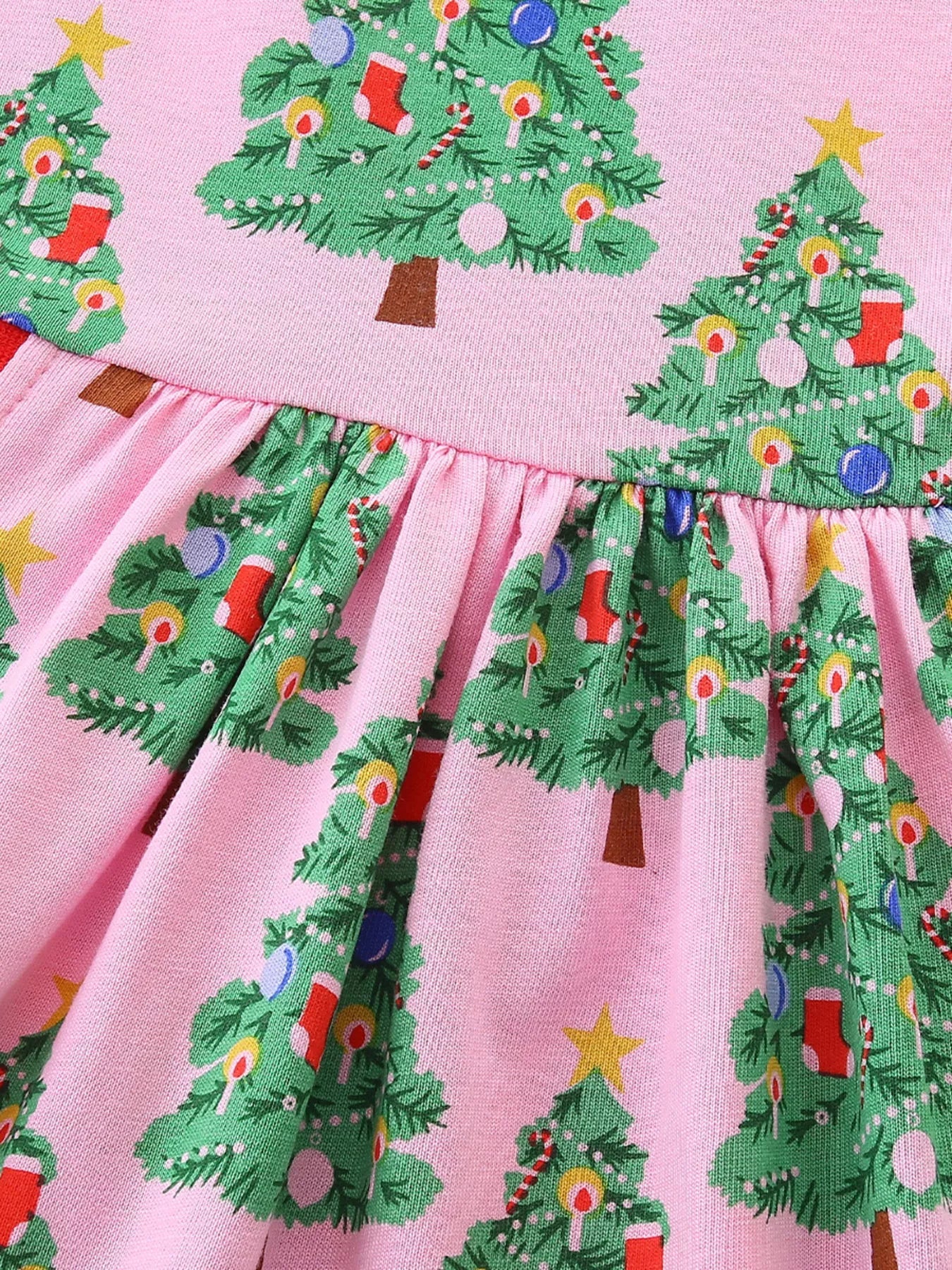 Children's Christmas Tree Print Long Sleeve Dress 
