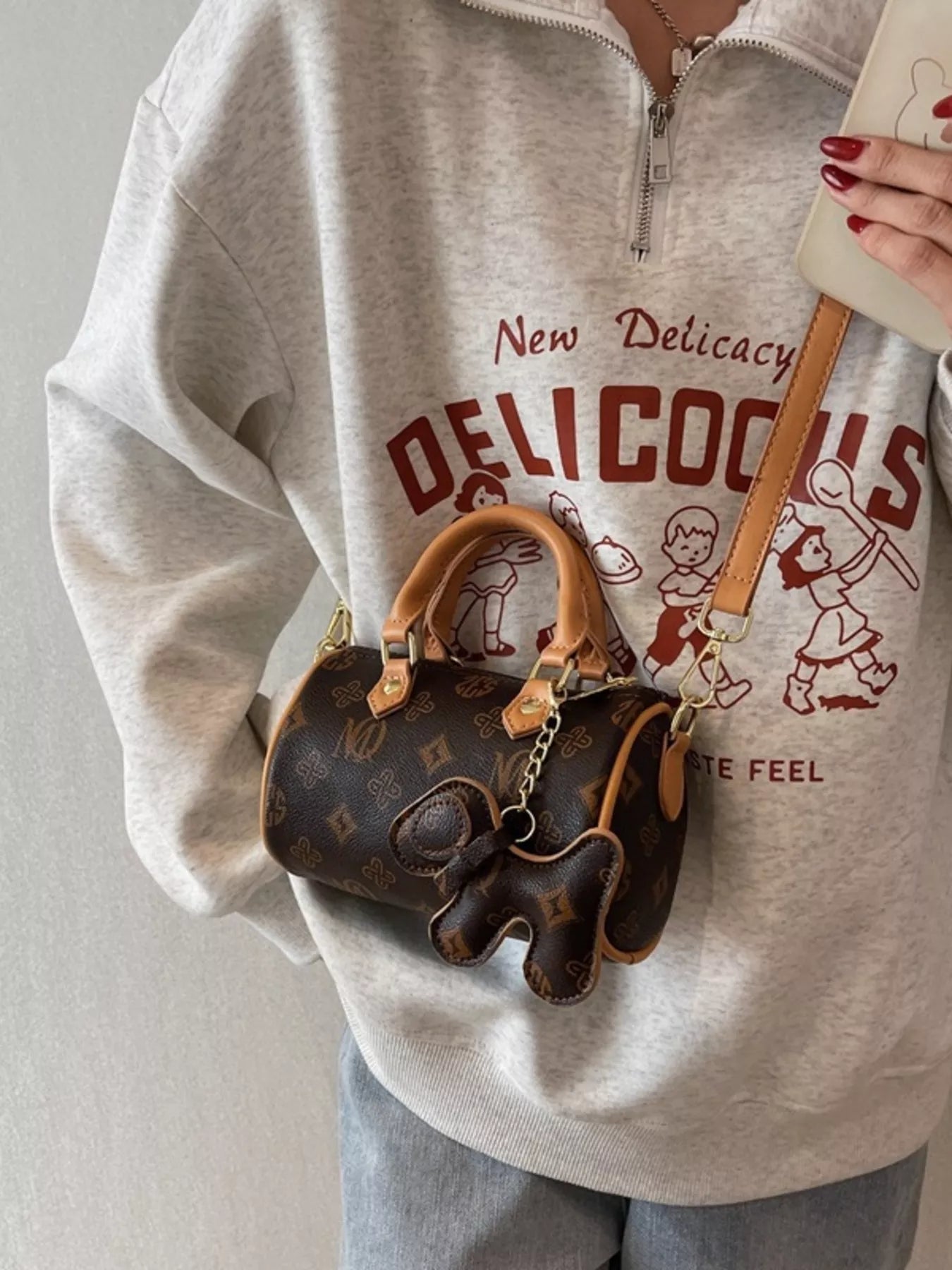 Barrel Crossbody Bag with Charm 