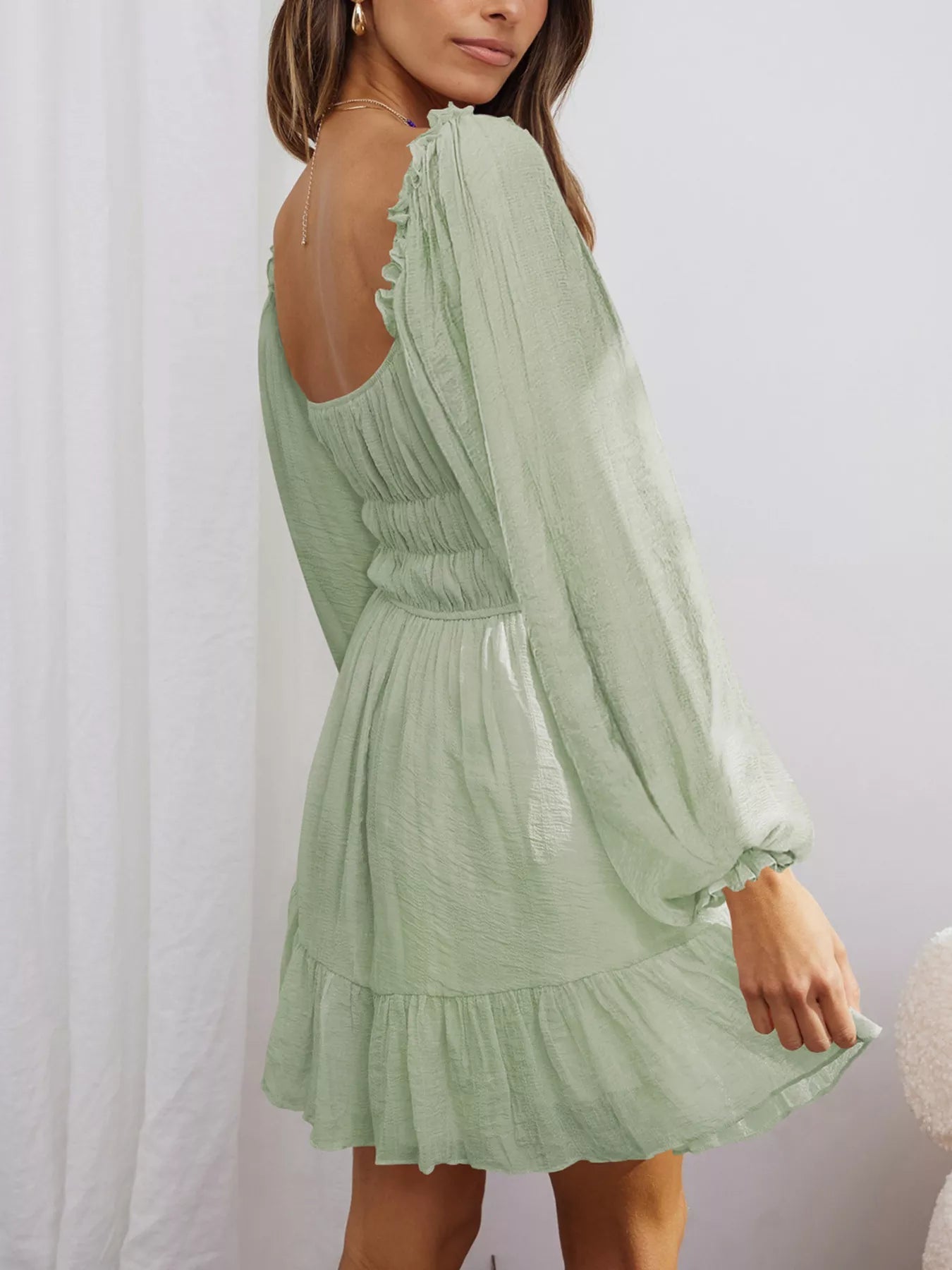 Ruffled Hem Balloon Sleeve Dress 