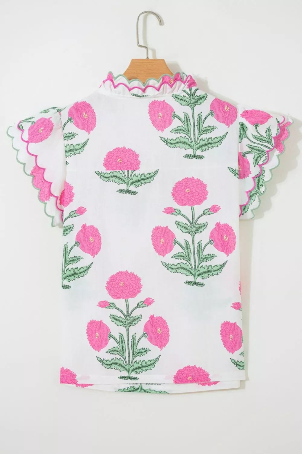 Contrast Scallop Trim Layered Short Sleeve V Neck Blouse 