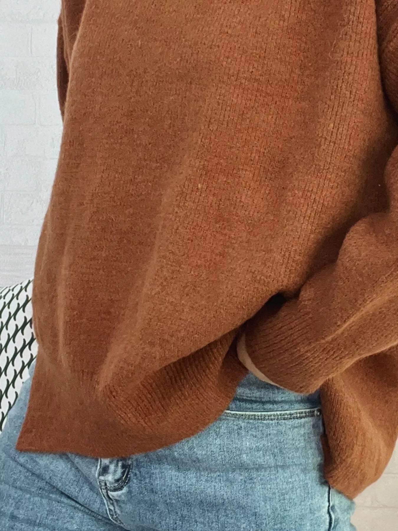 Slit Turtleneck Long Sleeve Sweater 