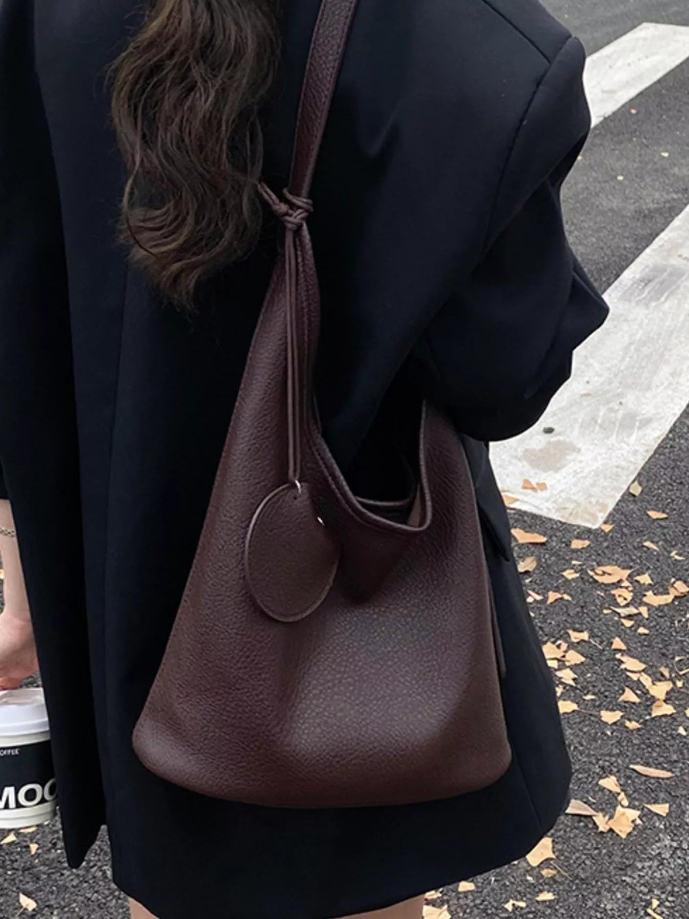 Solid Color Leather Handbag 
