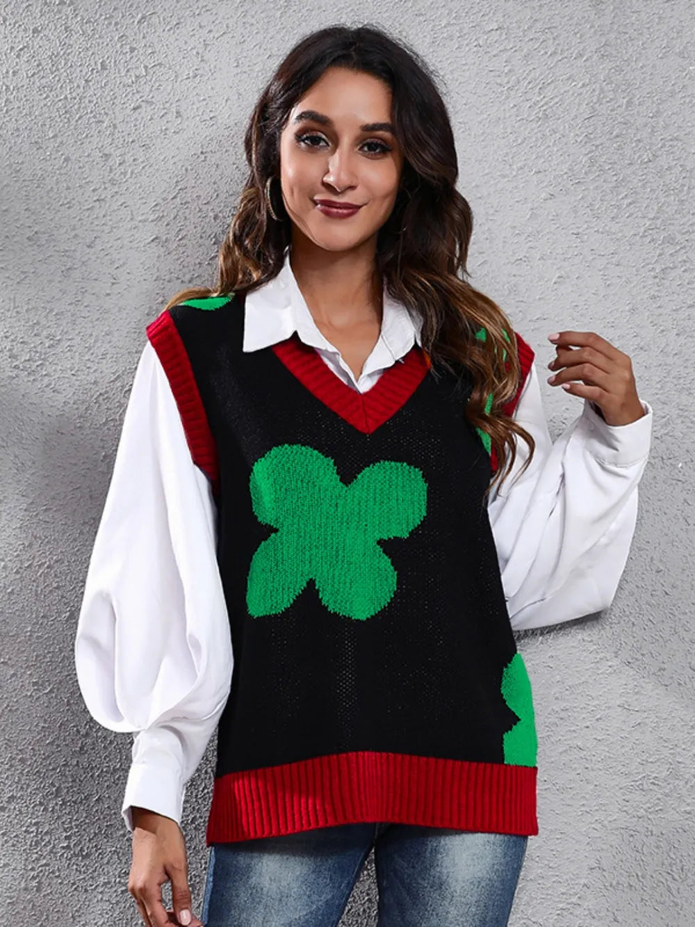 Four Leaf Clover V-Neck Sweater Vest 