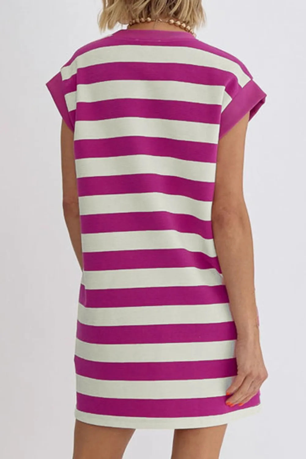 Stripe Cap Sleeve Pocketed Shift Tee Dress 