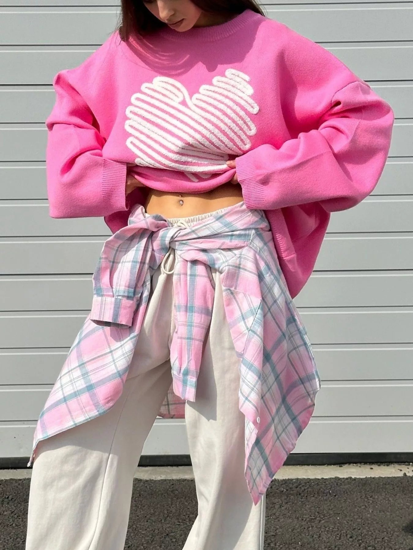Heart Round Neck Oversized Sweater 