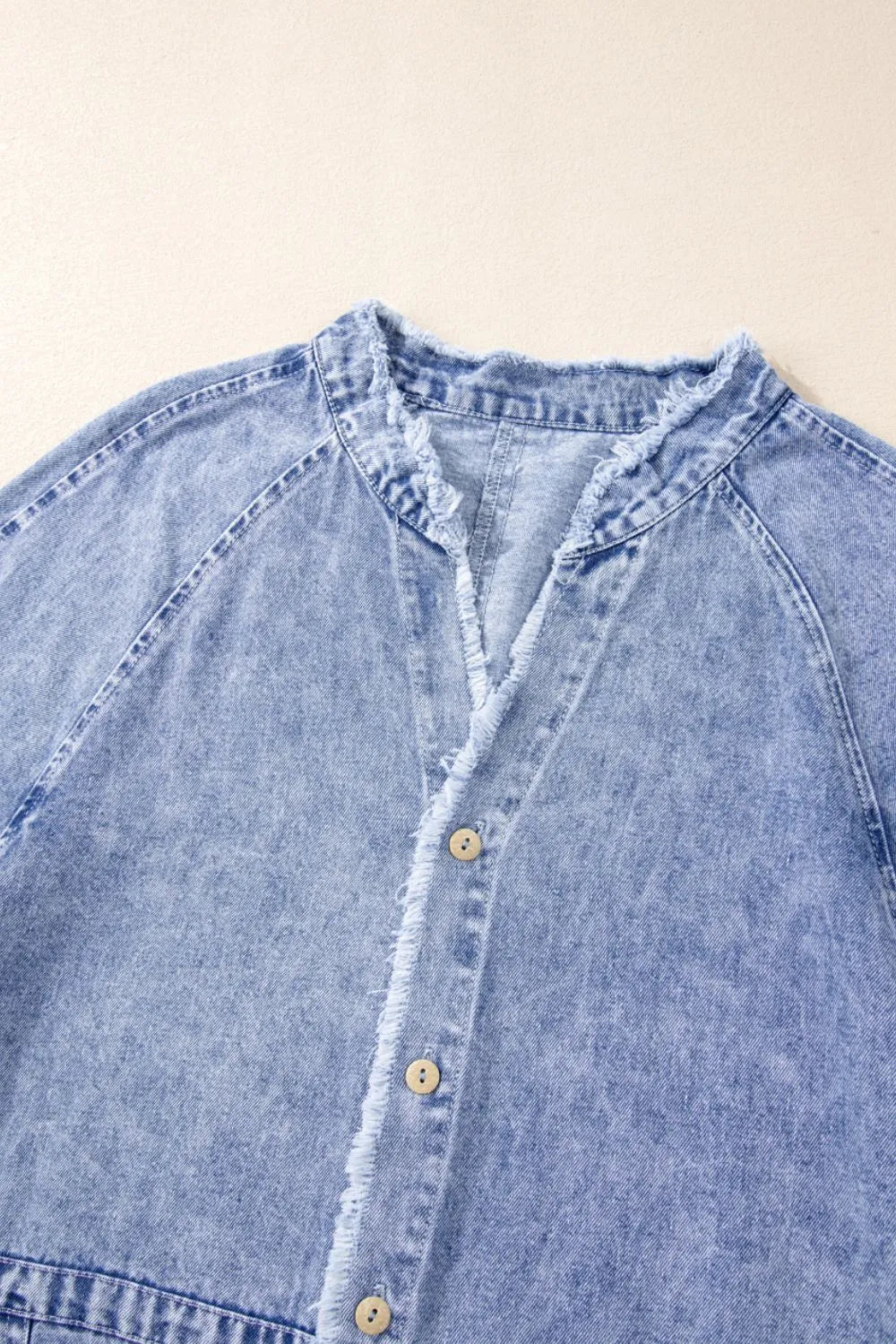 Raw Hem Button Down Long Sleeve Denim Dress 