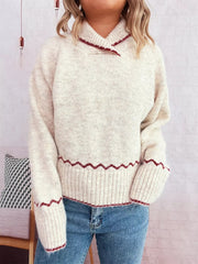 Ribbed Contrast Trim Long Sleeve Sweater 