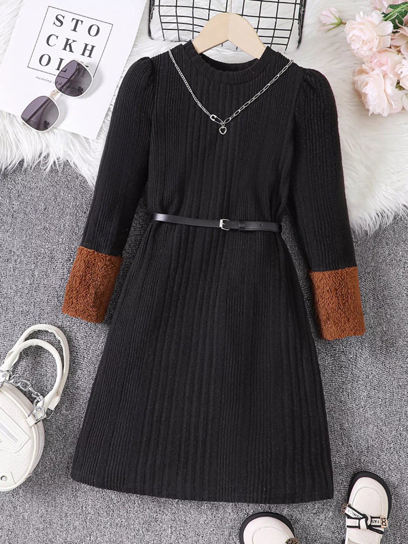 Children's Ribbed Knit Long Sleeve Dress 