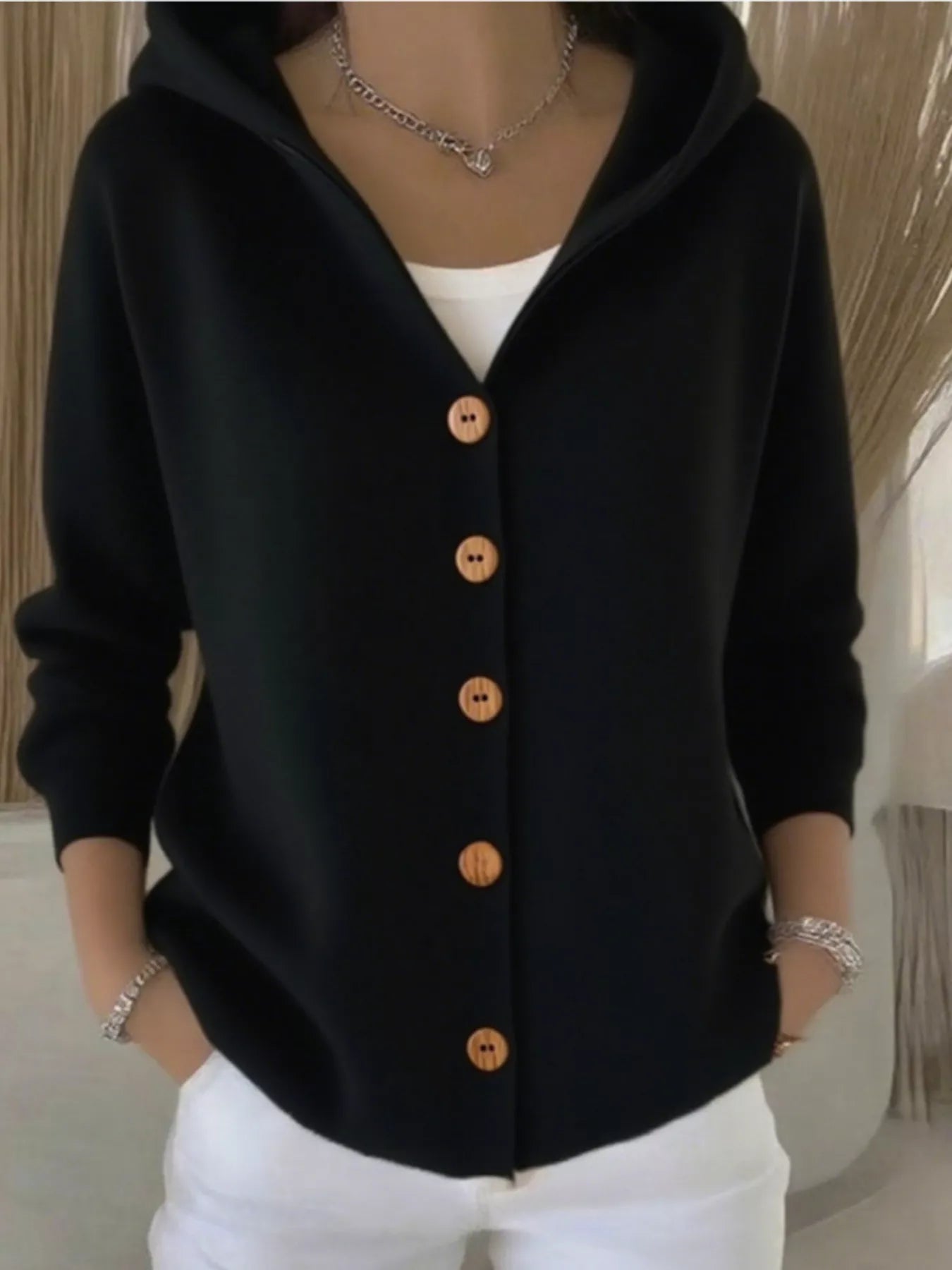 Full Size Hooded Button-Front Soft Knit Cardigan Plus Size 