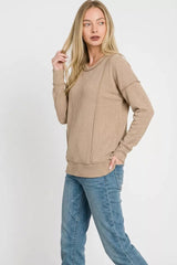 Zenana Corded Rib Long Sleeve Round Neck Top 