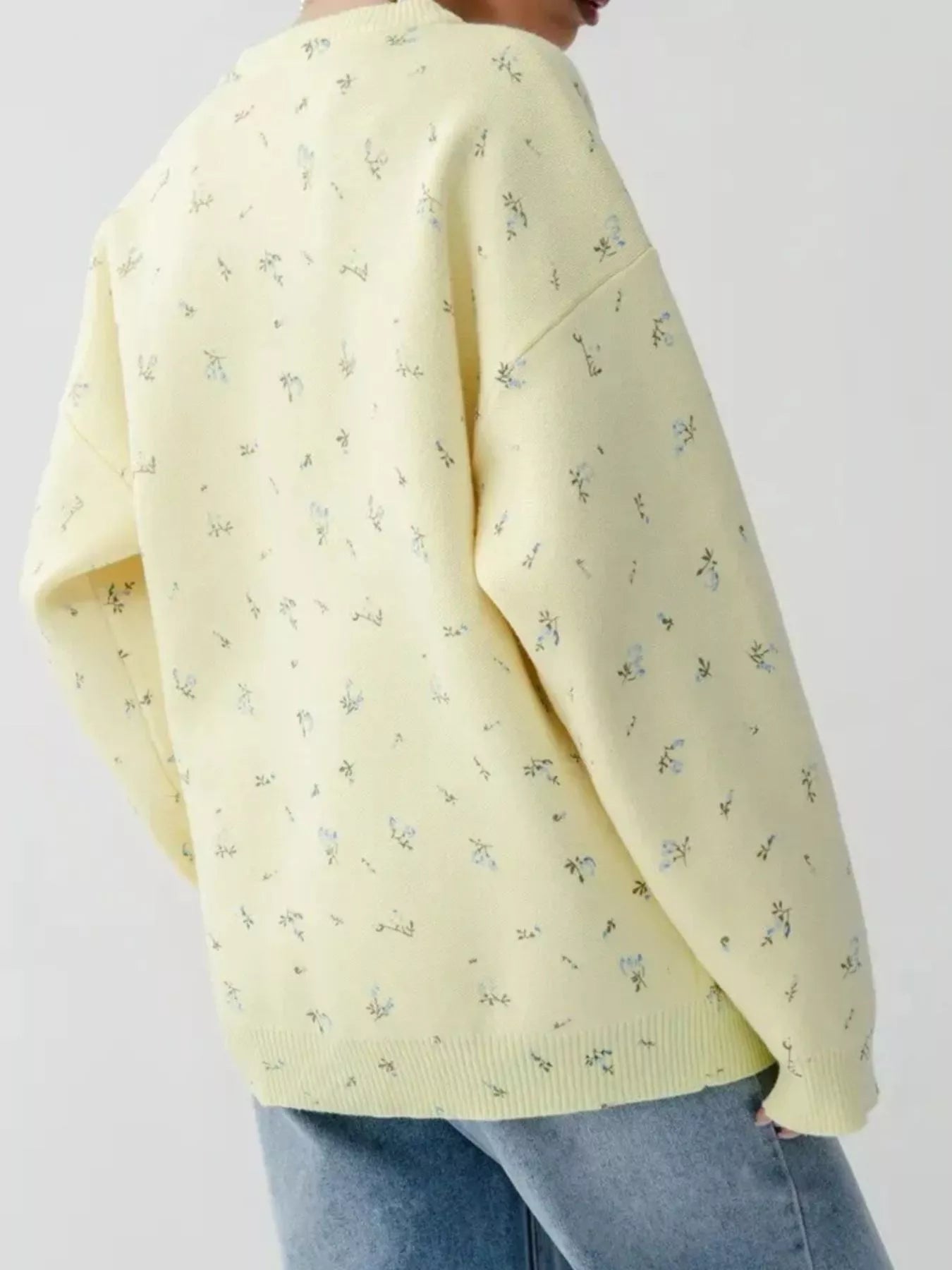 Ribbed Hem Floral Long Sleeve Sweater 
