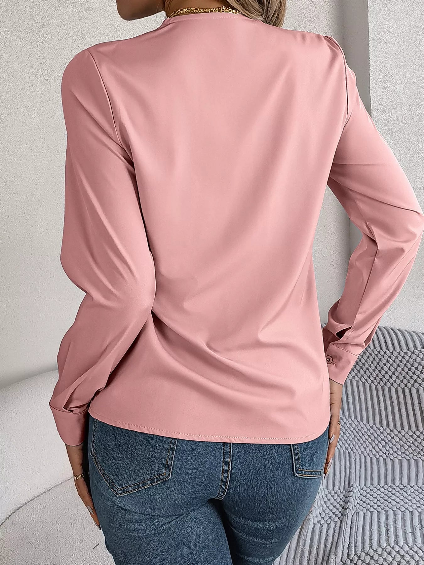 Layered V-Neck Long Sleeve Blouse 