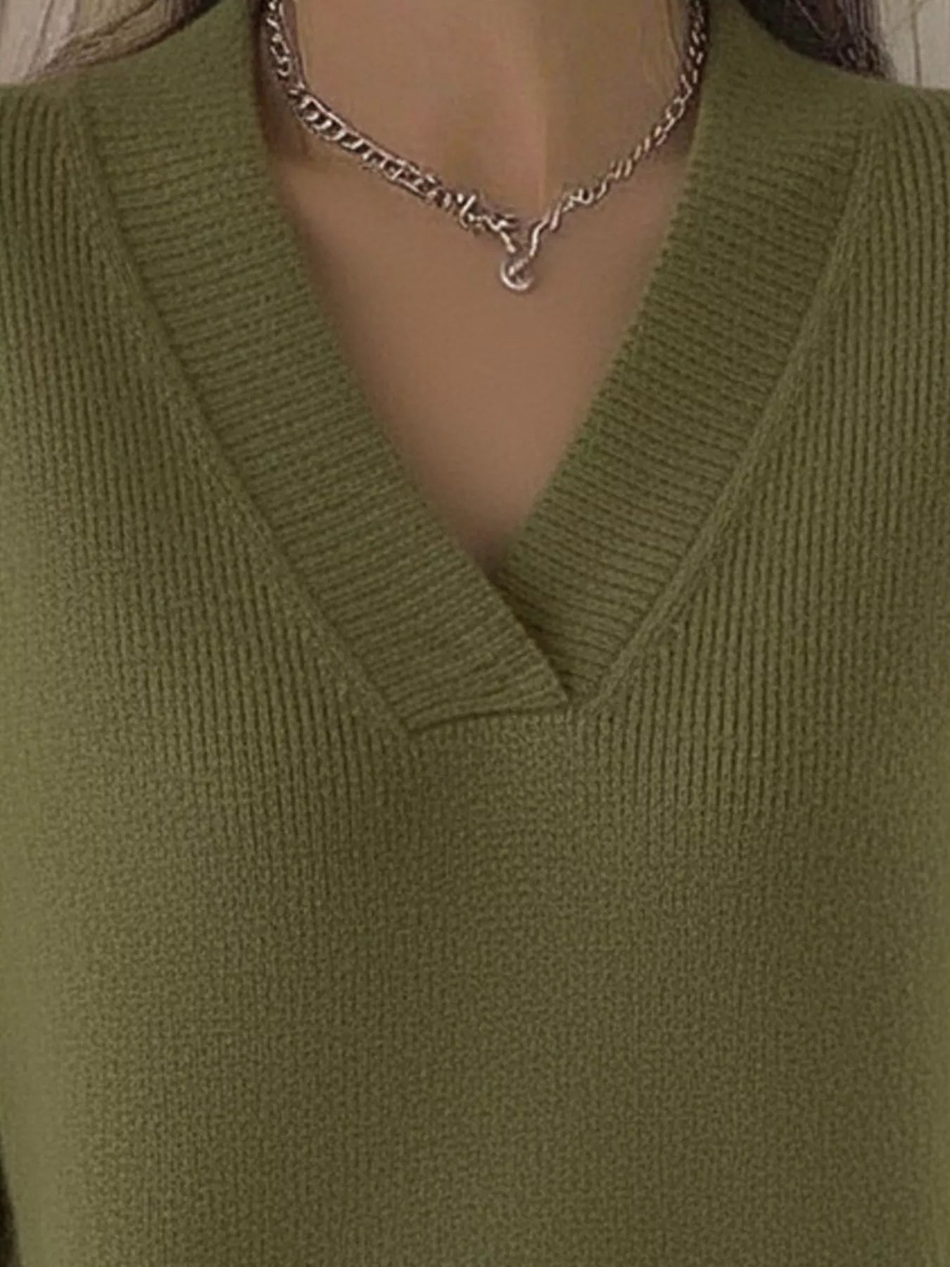 Full Size V-Neck Long Sleeve Sweater Plus Size 