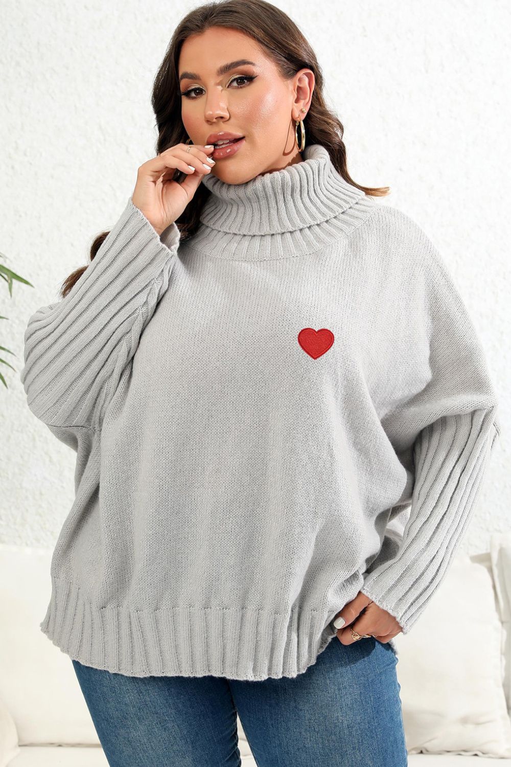 Plus Size Turtle Neck Long Sleeve Sweater 