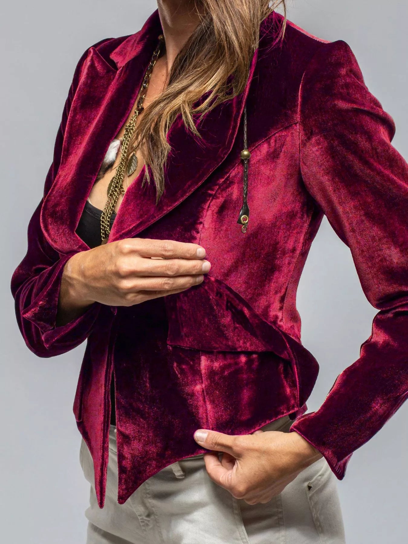 Velvet Lapel Collar One Button Blazer 