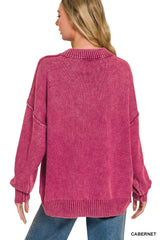 Zenana Washed Deep V-neck Oversized Sweater 