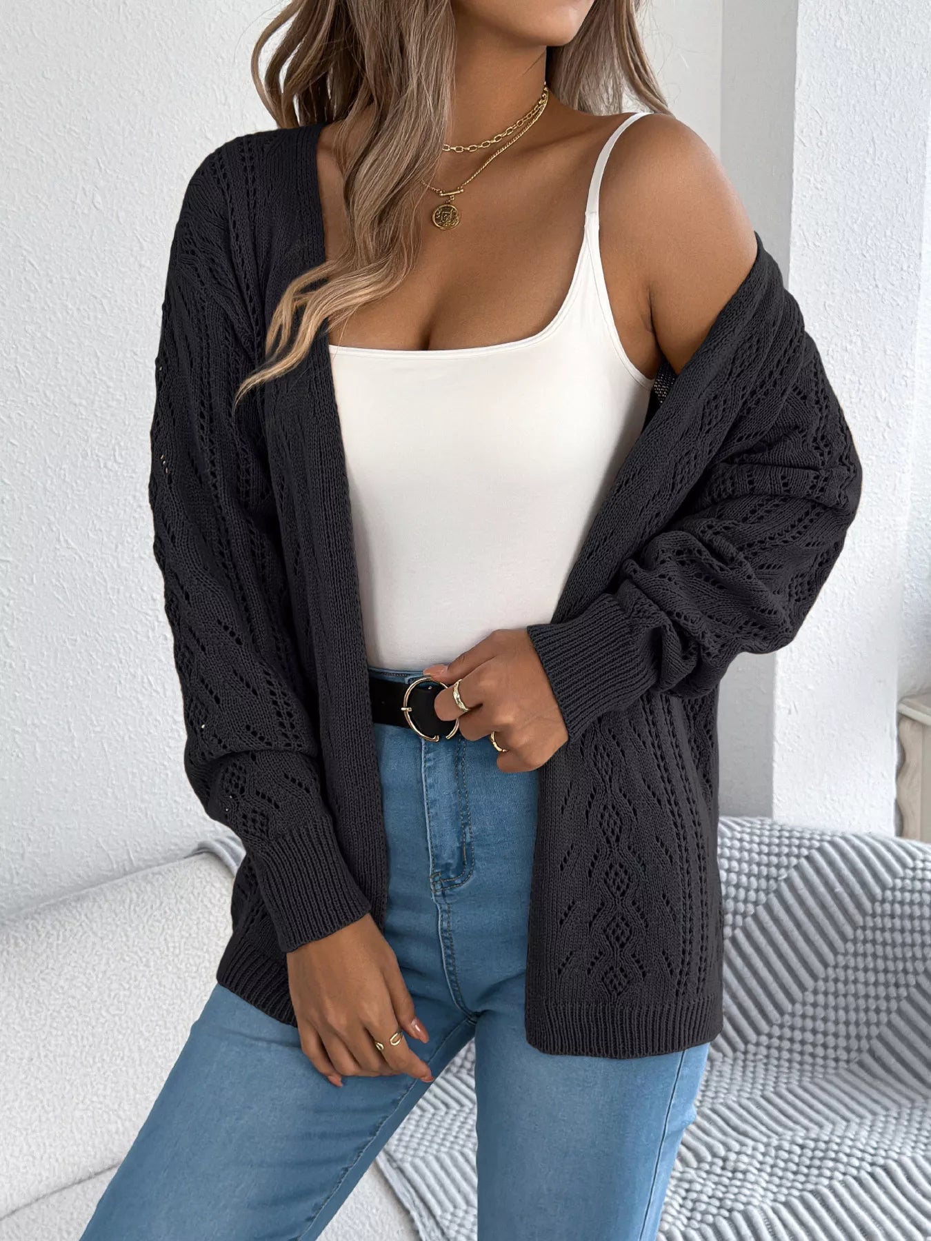 Openwork Open Front Cardigan 