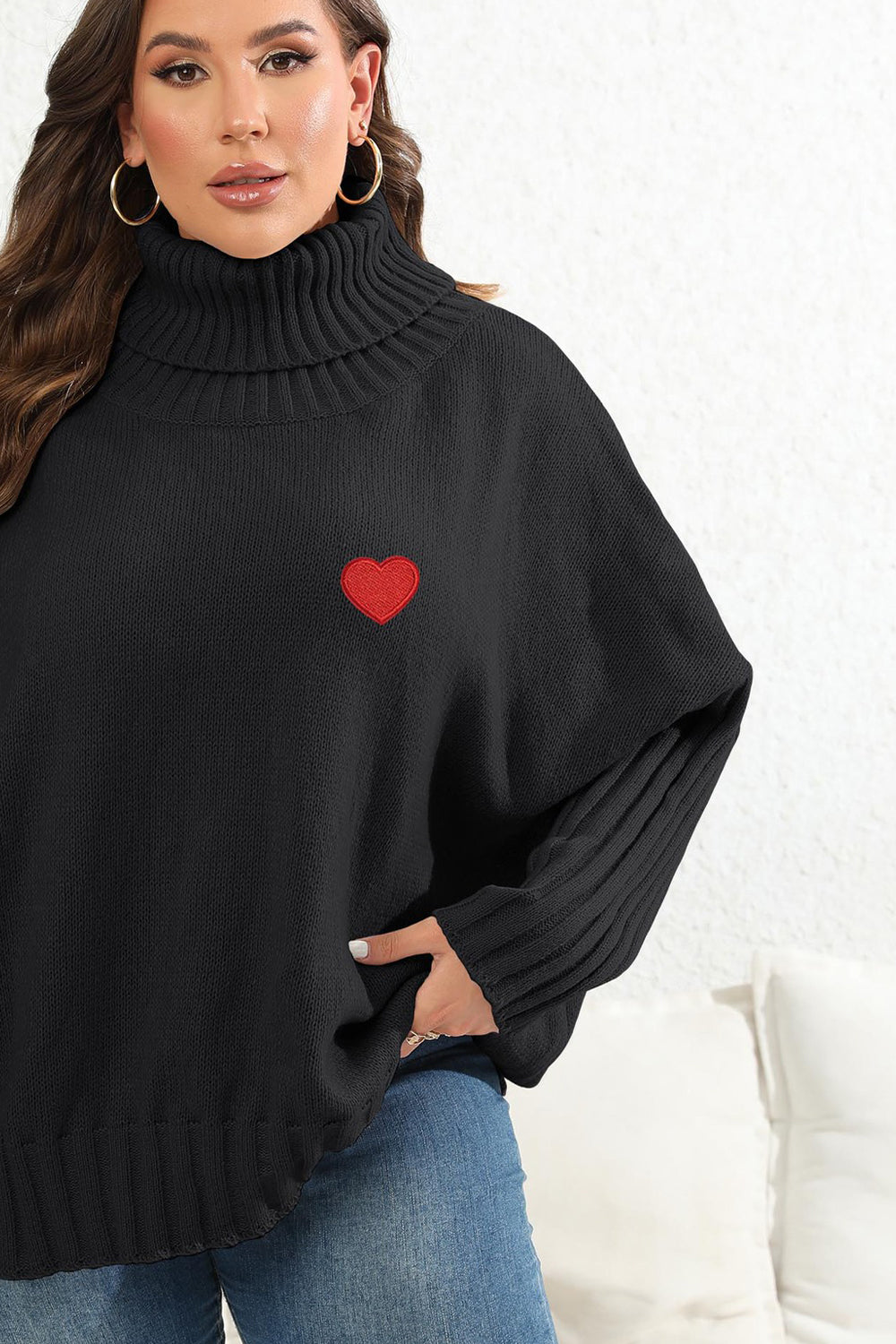 Plus Size Turtle Neck Long Sleeve Sweater 