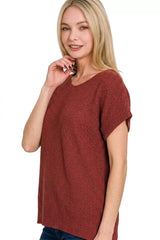 Zenana Center Seam Short Sleeve Sweater 