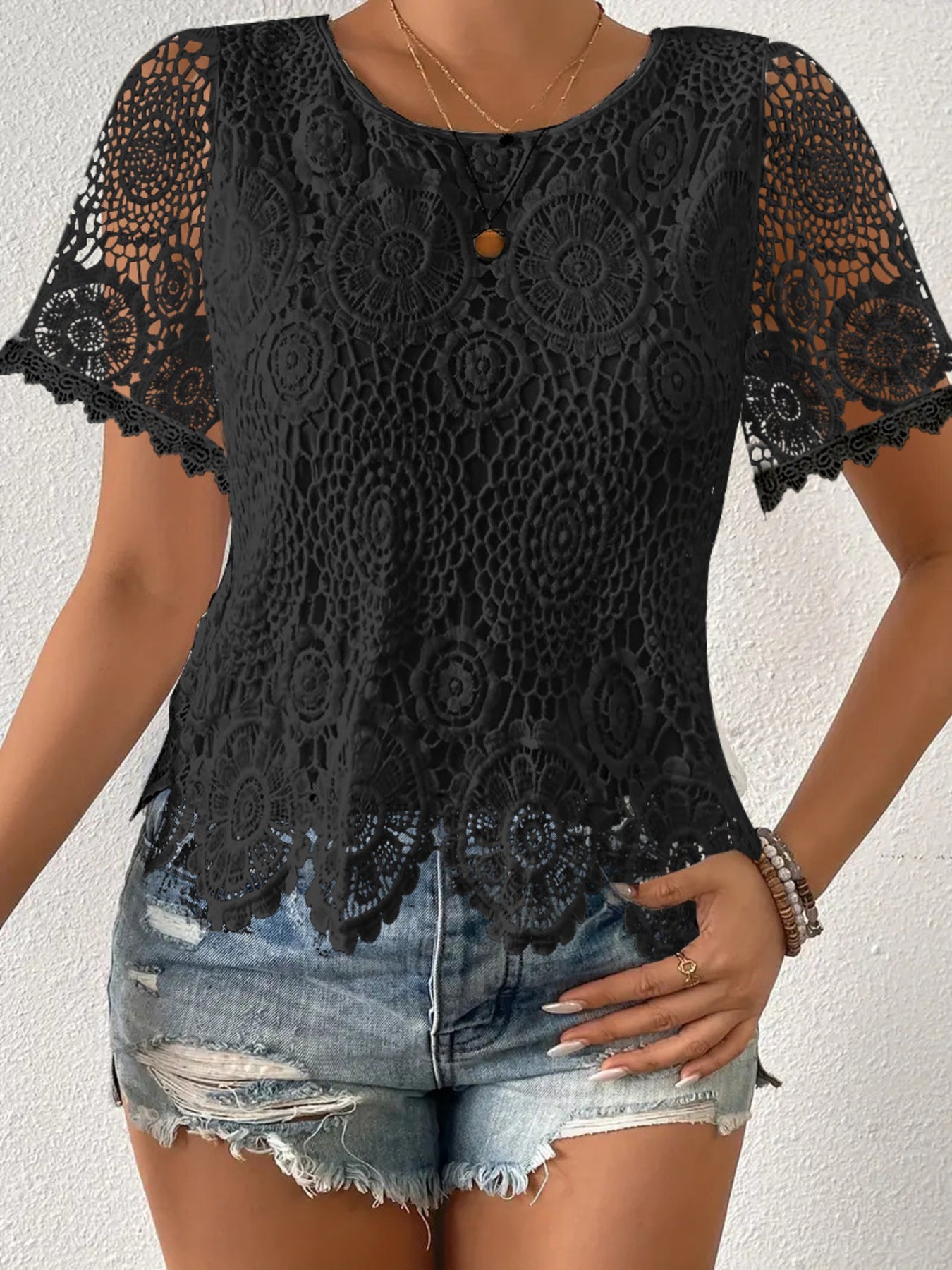 Lace Short Sleeve Blouse 