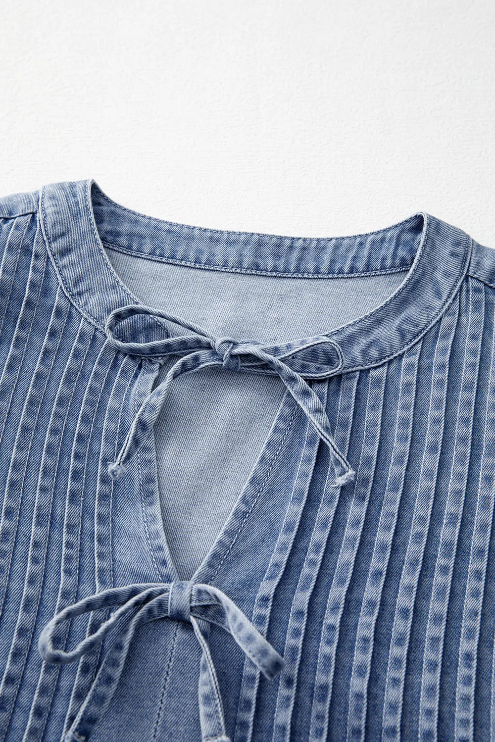 Bow Tie Long Sleeve Denim Top 