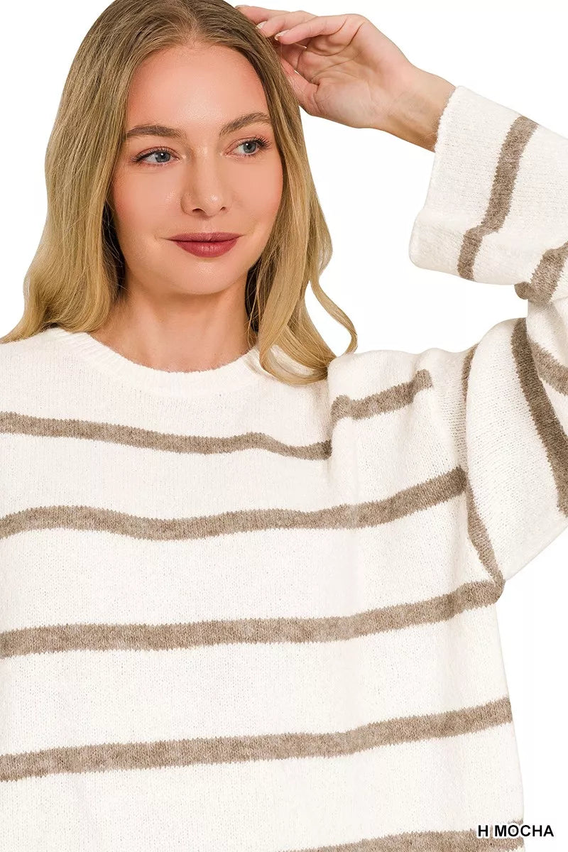Zenana Wool Blend Striped Sweater 