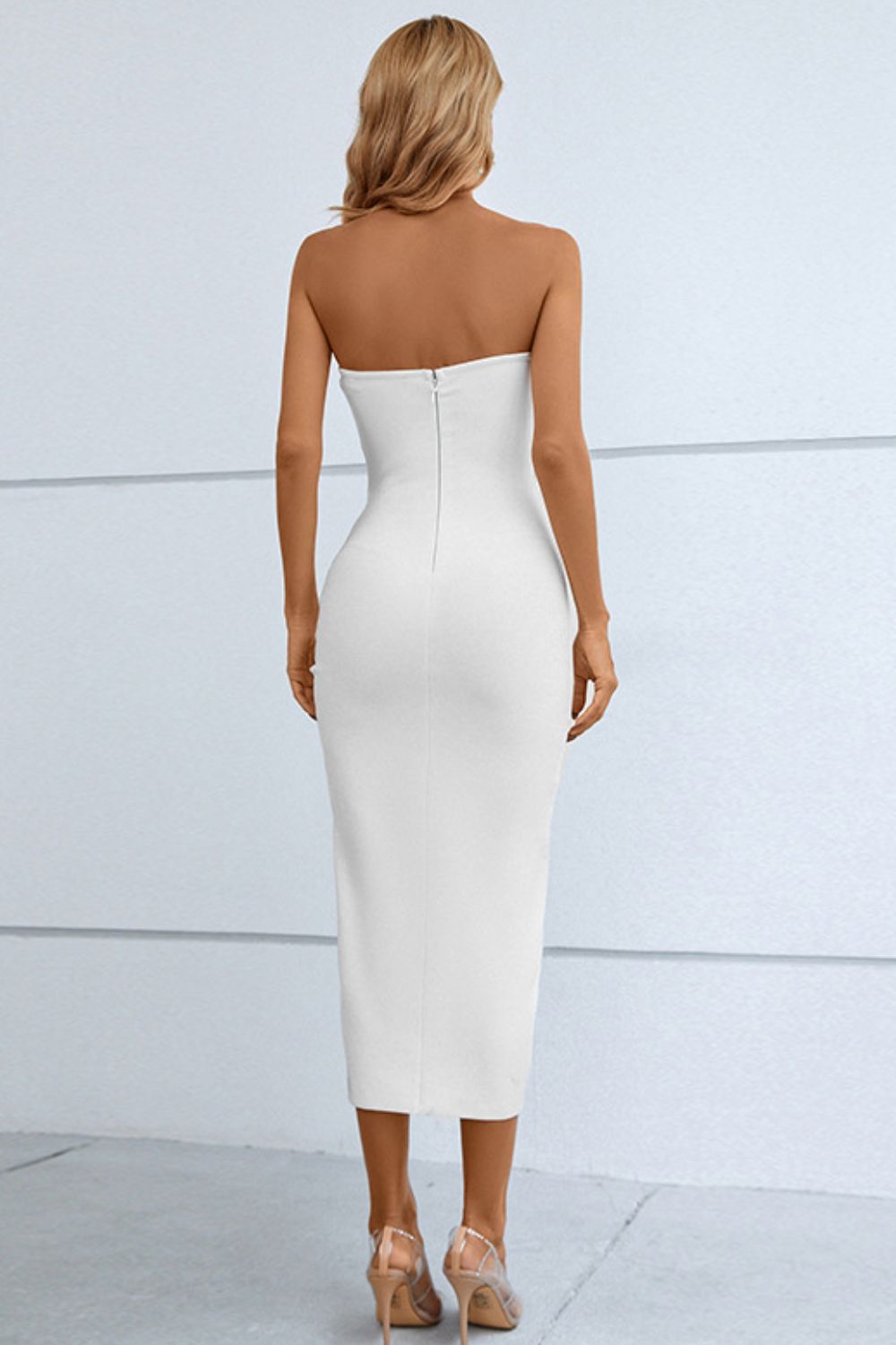 Cutout Strapless Drawstring Detail Split Bandage Dress 